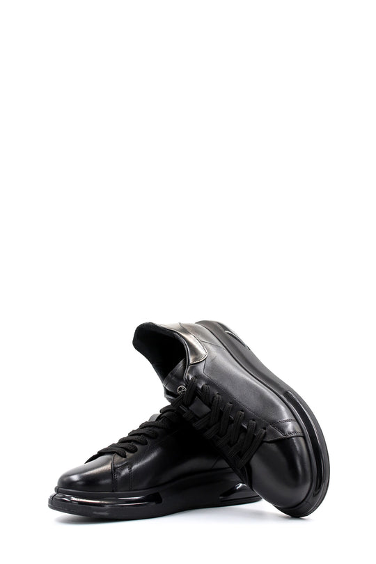 Men's Black Leather Sneakers with Cushioned Sole and Sleek Design - Wessi