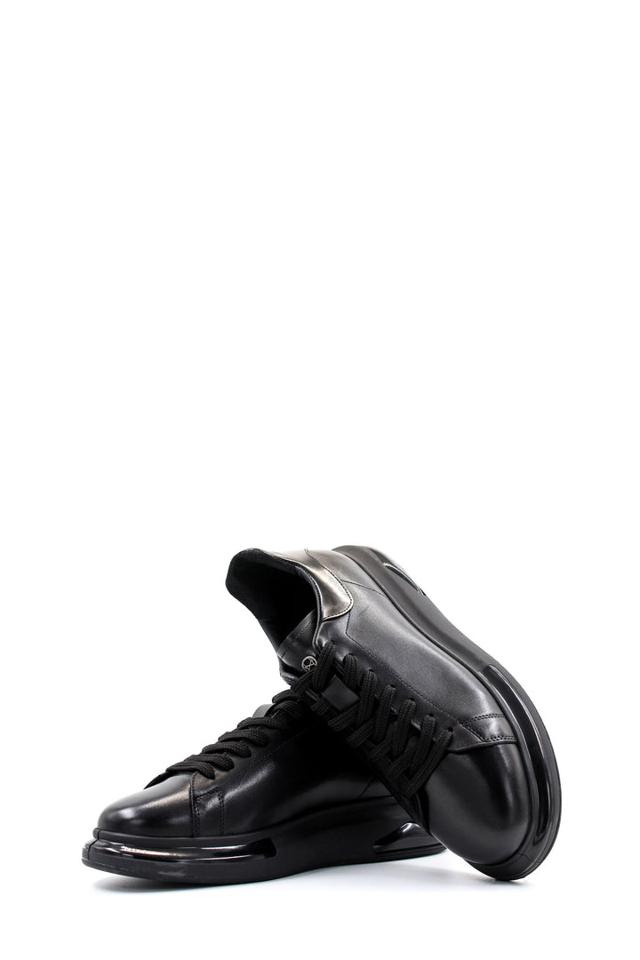 Men's Black Leather Sneakers with Cushioned Sole and Sleek Design - Wessi