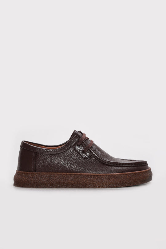 Dark Brown Textured Leather Lace-Up Casual Shoes for Men | Wessi