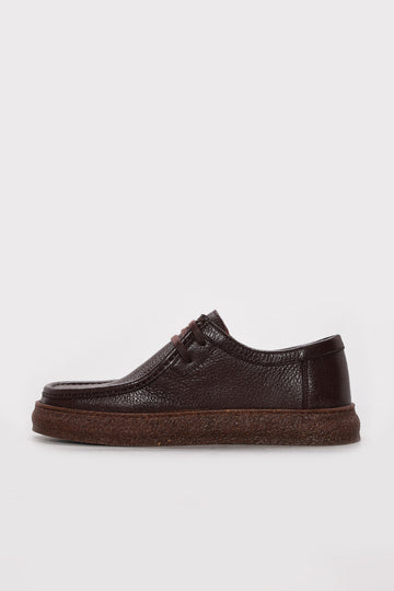 Dark Brown Textured Leather Lace-Up Casual Shoes for Men | Wessi