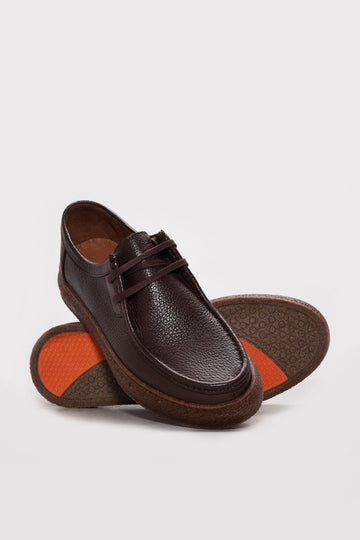 Dark Brown Textured Leather Lace-Up Casual Shoes for Men | Wessi
