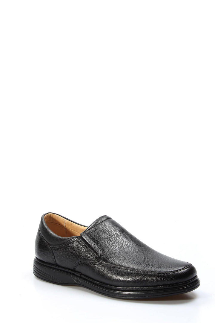 Men's Black Leather Slip-On Shoes with Cushioned Sole - Wessi