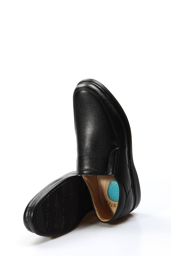 Men's Black Leather Slip-On Shoes with Cushioned Sole - Wessi