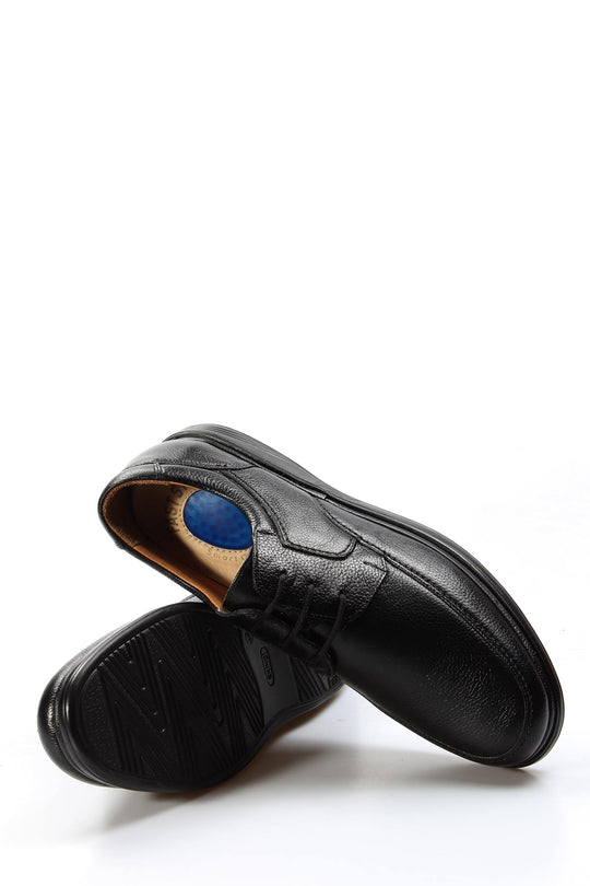 Men's Black Pebbled Leather Lace-Up Shoes - Wessi