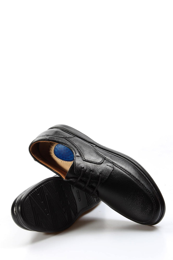 Men's Black Pebbled Leather Lace-Up Shoes - Wessi