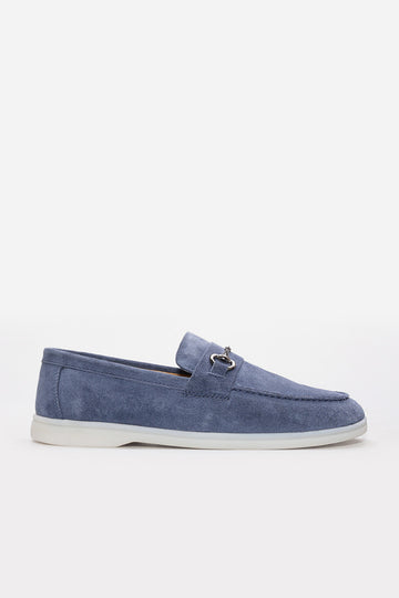 Denim Blue Suede Bit Loafers for Men | Wessi