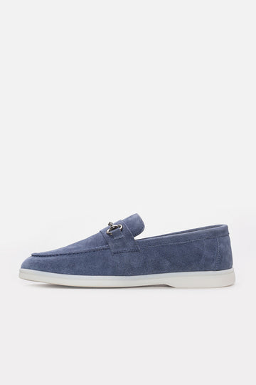 Denim Blue Suede Bit Loafers for Men | Wessi