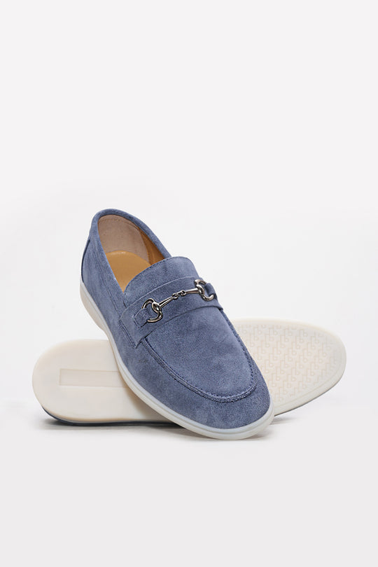 Denim Blue Suede Bit Loafers for Men | Wessi