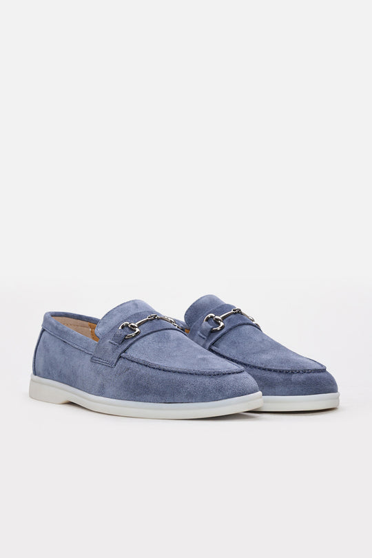 Denim Blue Suede Bit Loafers for Men | Wessi