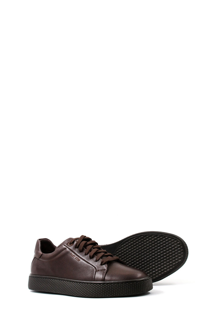 Men's Classic Brown Leather Sneakers with Sturdy Sole and Minimalist Design - Wessi