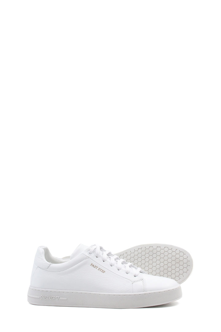 Men's Classic White Leather Sneakers with Lace-Up Design - Wessi