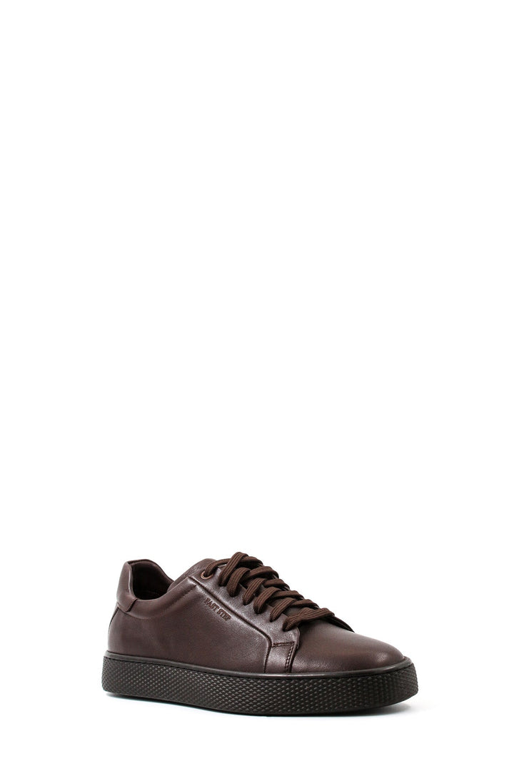 Men's Classic Brown Leather Sneakers with Sturdy Sole and Minimalist Design - Wessi