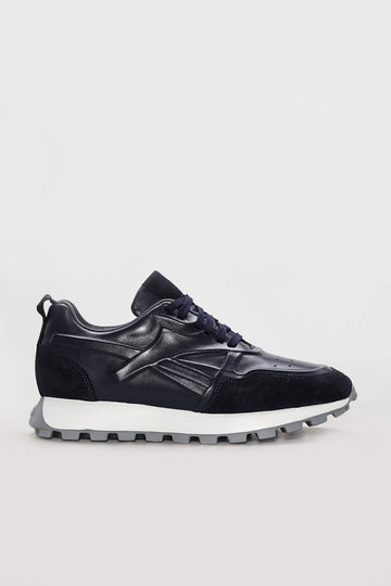 Navy Suede-Textured Leather Running Sneakers for Men | Wessi