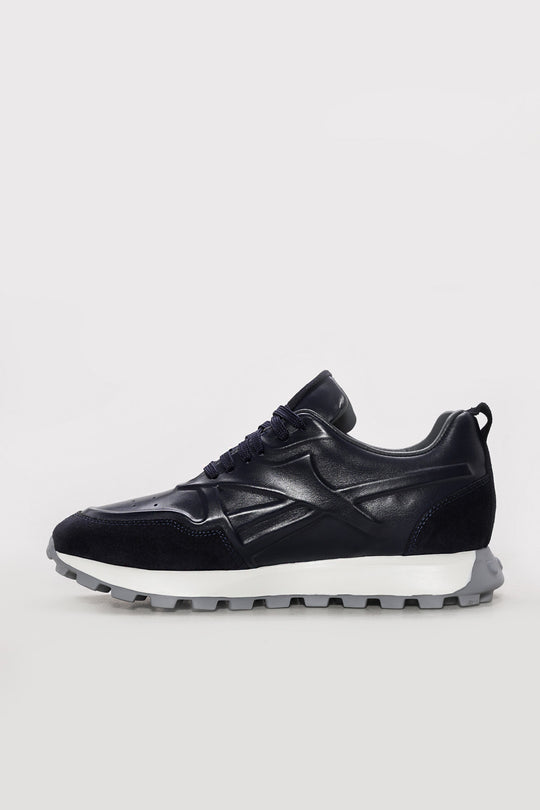 Navy Suede-Textured Leather Running Sneakers for Men | Wessi