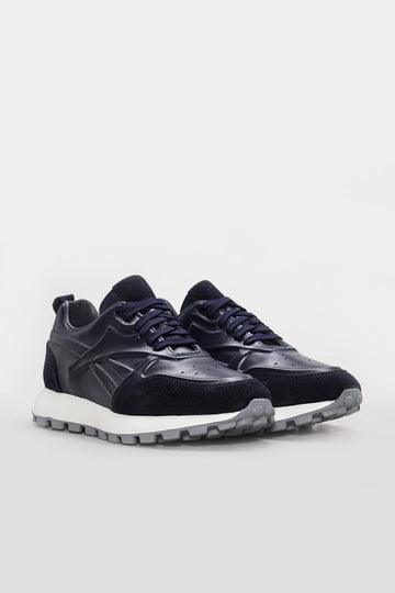 Navy Suede-Textured Leather Running Sneakers for Men | Wessi