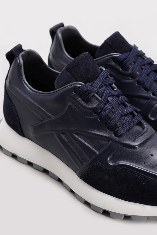 Navy Suede-Textured Leather Running Sneakers for Men | Wessi