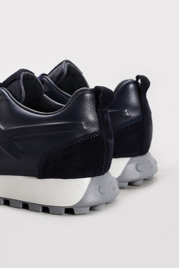 Navy Suede-Textured Leather Running Sneakers for Men | Wessi