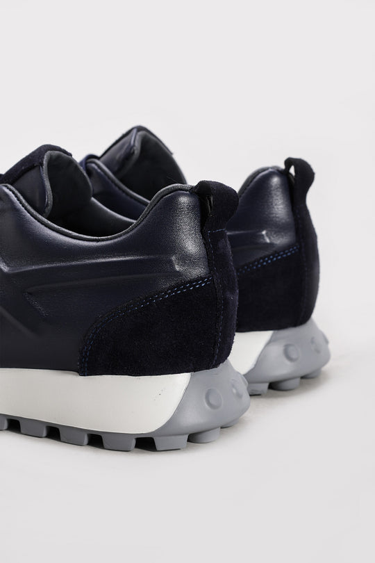 Navy Suede-Textured Leather Running Sneakers for Men | Wessi