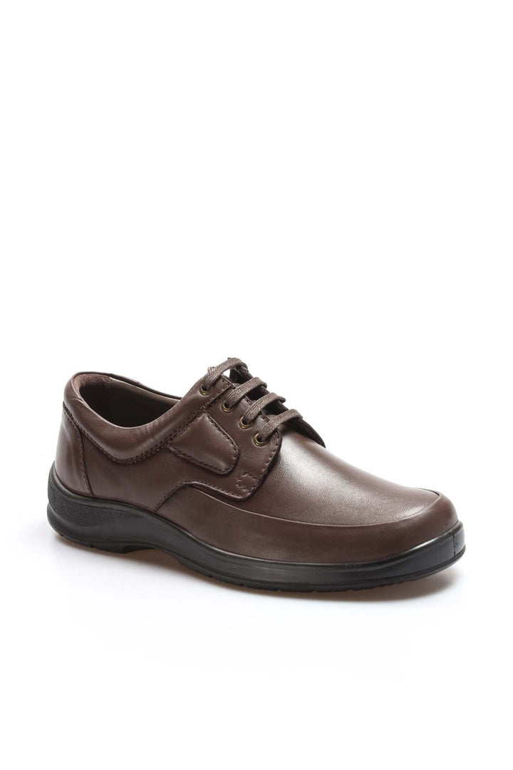 Men's Brown Leather Lace-Up Shoes with Padded Insole - Wessi