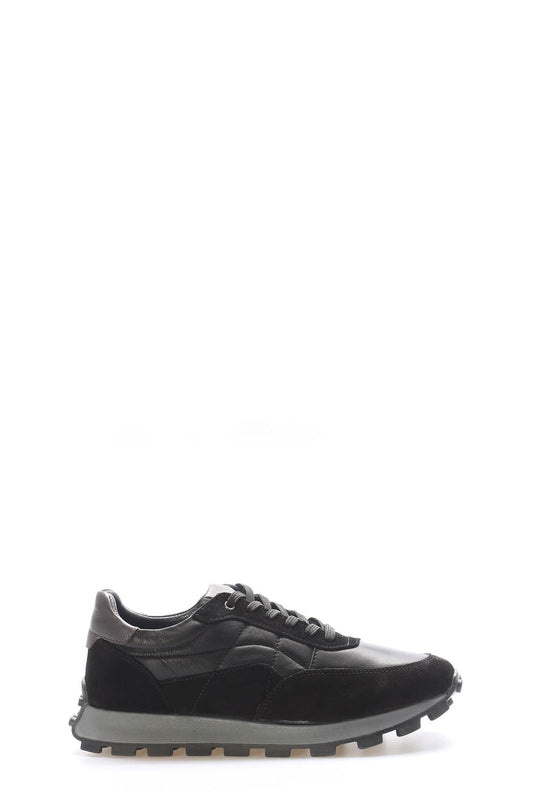 Black Leather Lug-Sole Sneakers for Men | Wessi