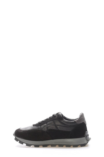 Black Leather Lug-Sole Sneakers for Men | Wessi