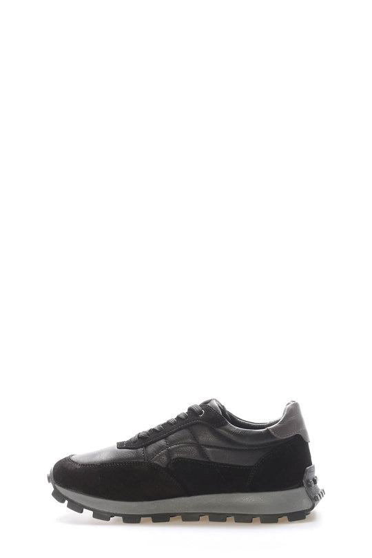 Black Leather Lug-Sole Sneakers for Men | Wessi