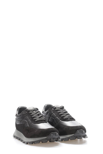 Black Leather Lug-Sole Sneakers for Men | Wessi