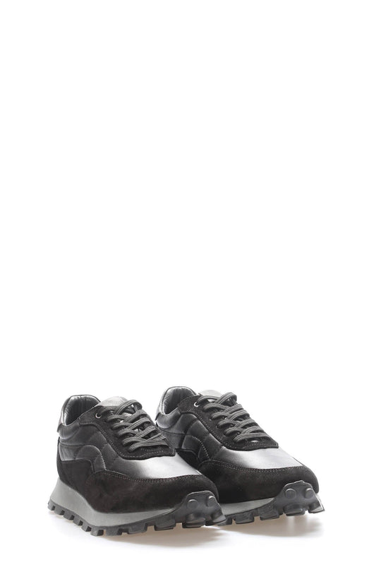 Black Leather Lug-Sole Sneakers for Men | Wessi