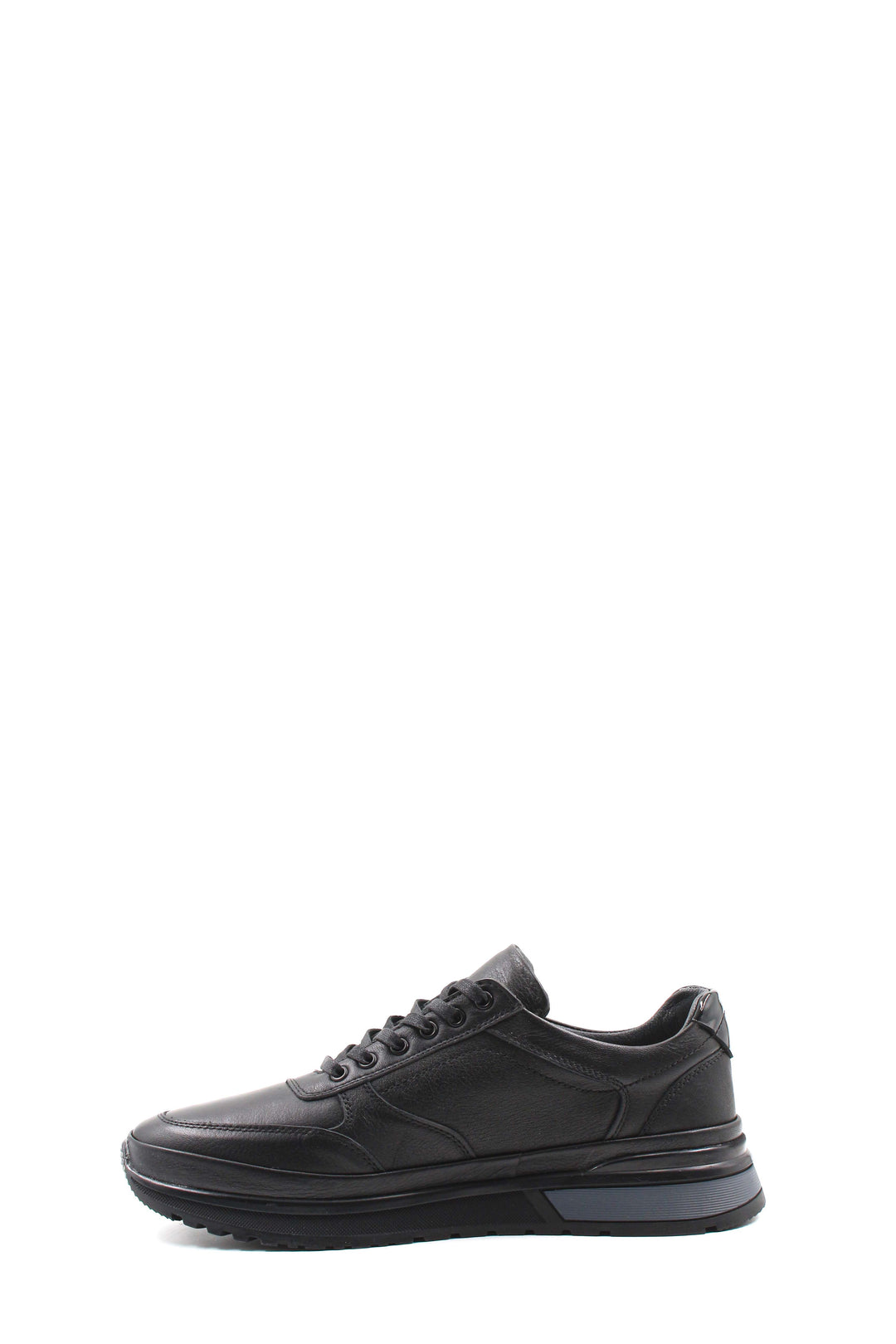 Men's Black Leather Lace-Up Sneakers with Elevated Sole - Wessi