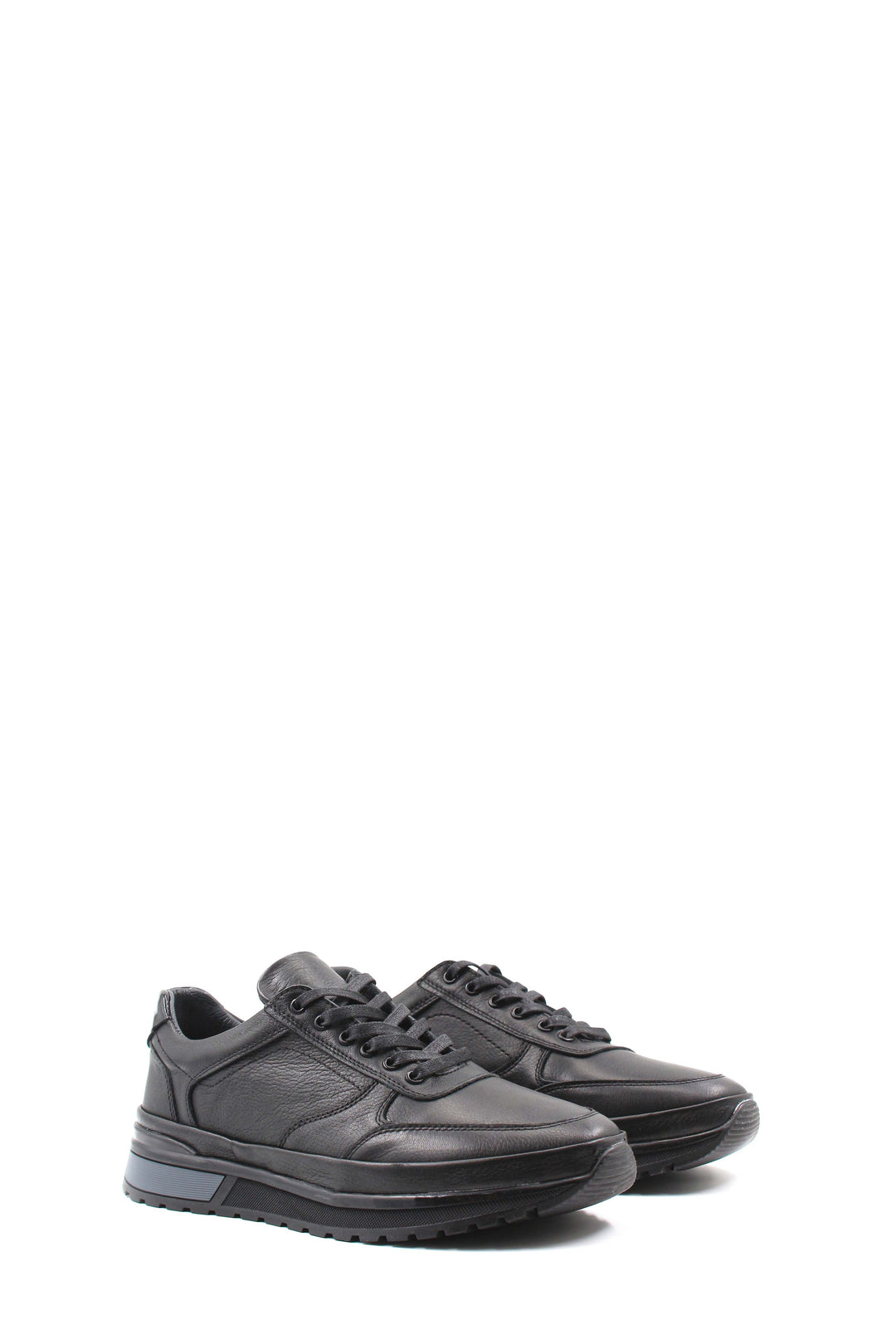 Men's Black Leather Lace-Up Sneakers with Elevated Sole - Wessi