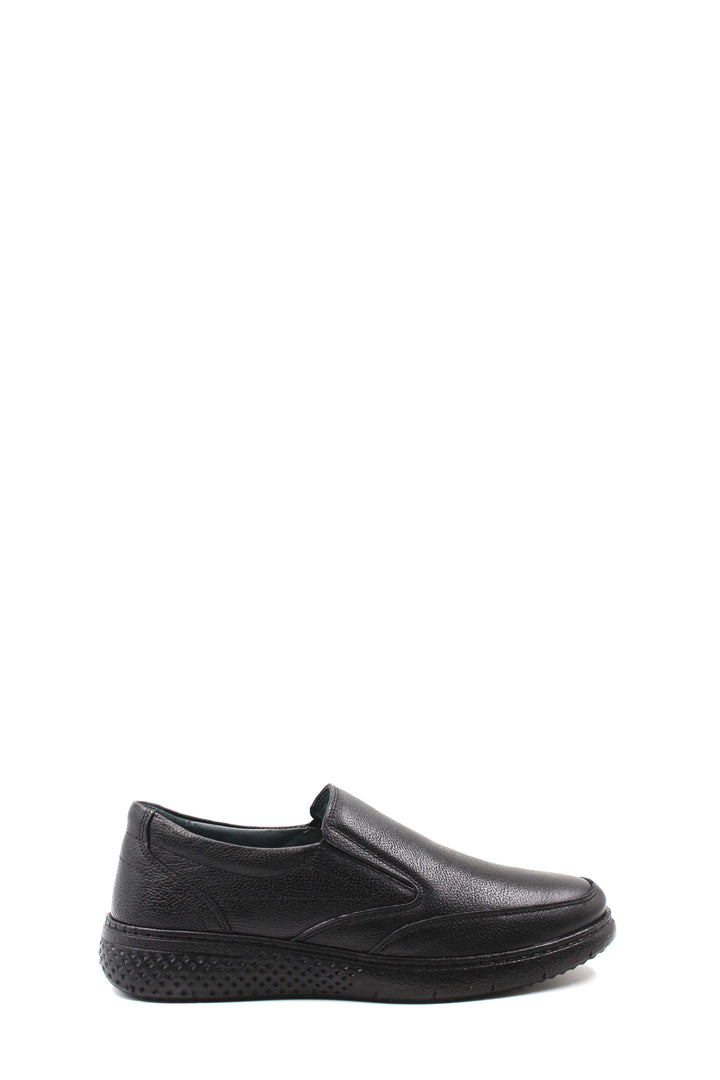 Men's Black Leather Slip-On Shoes with Cushioned Sole - Wessi