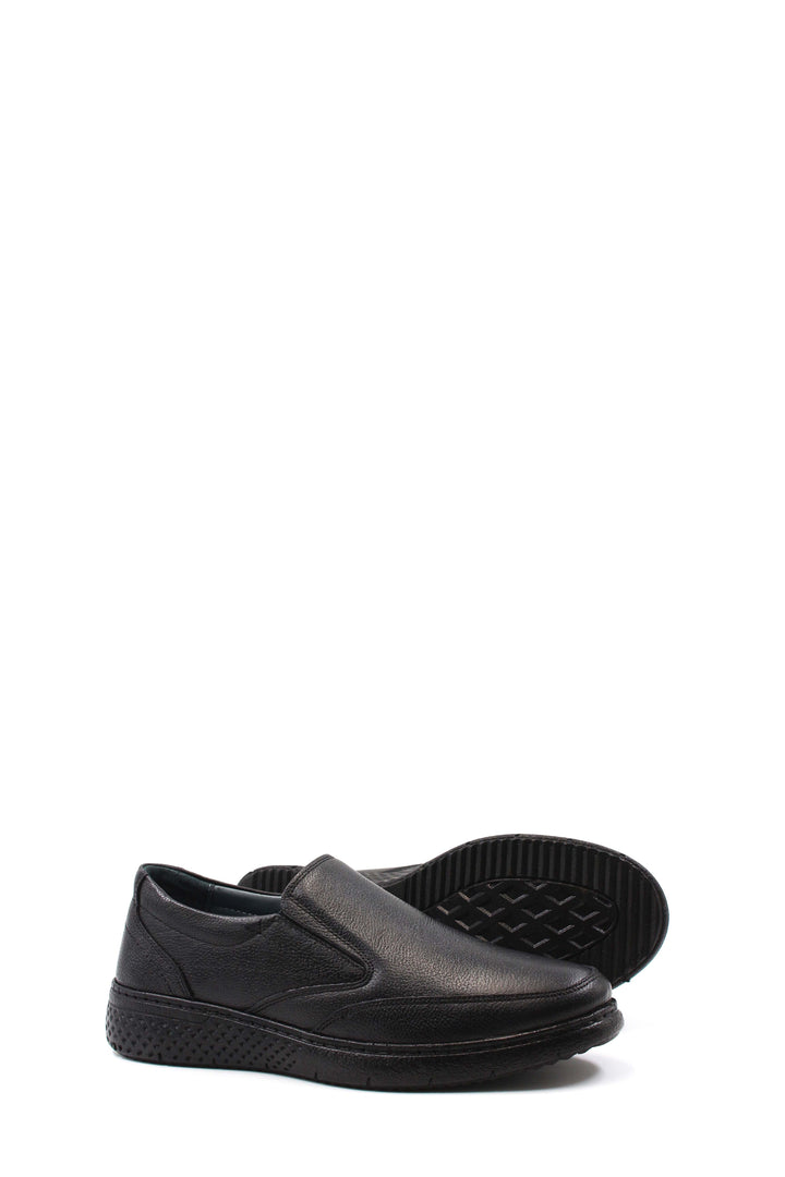 Men's Black Leather Slip-On Shoes with Cushioned Sole - Wessi