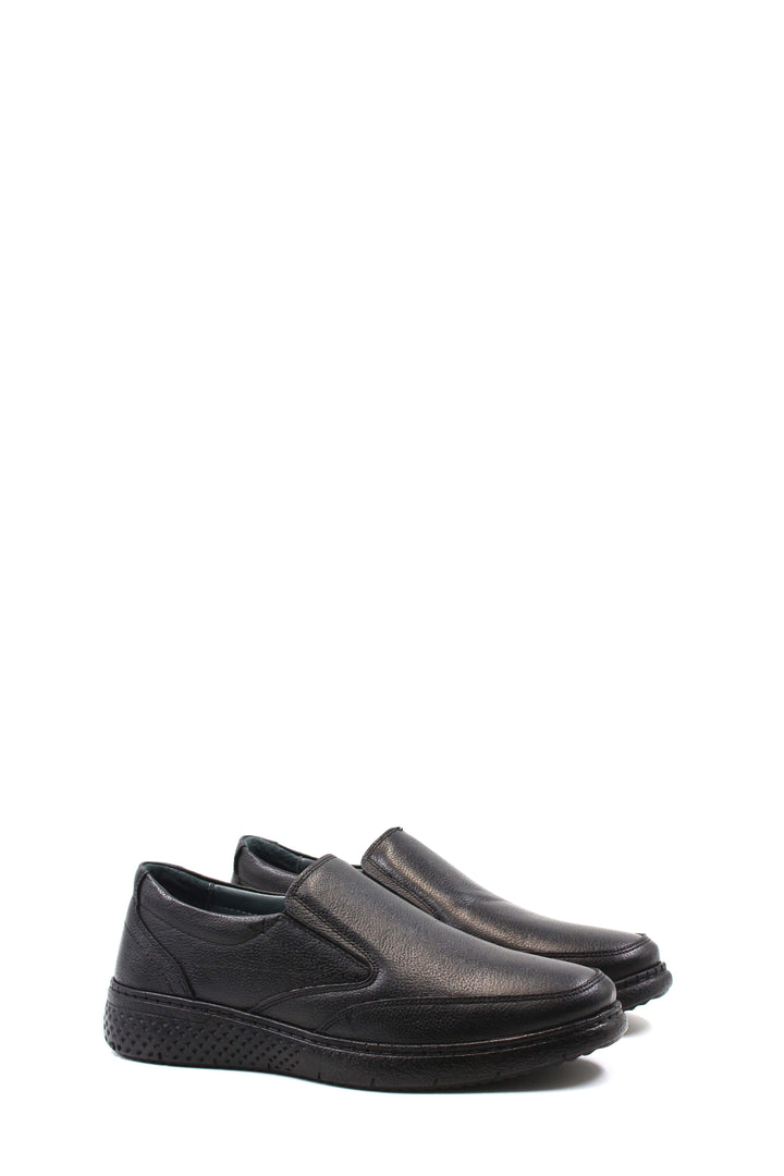 Men's Black Leather Slip-On Shoes with Cushioned Sole - Wessi