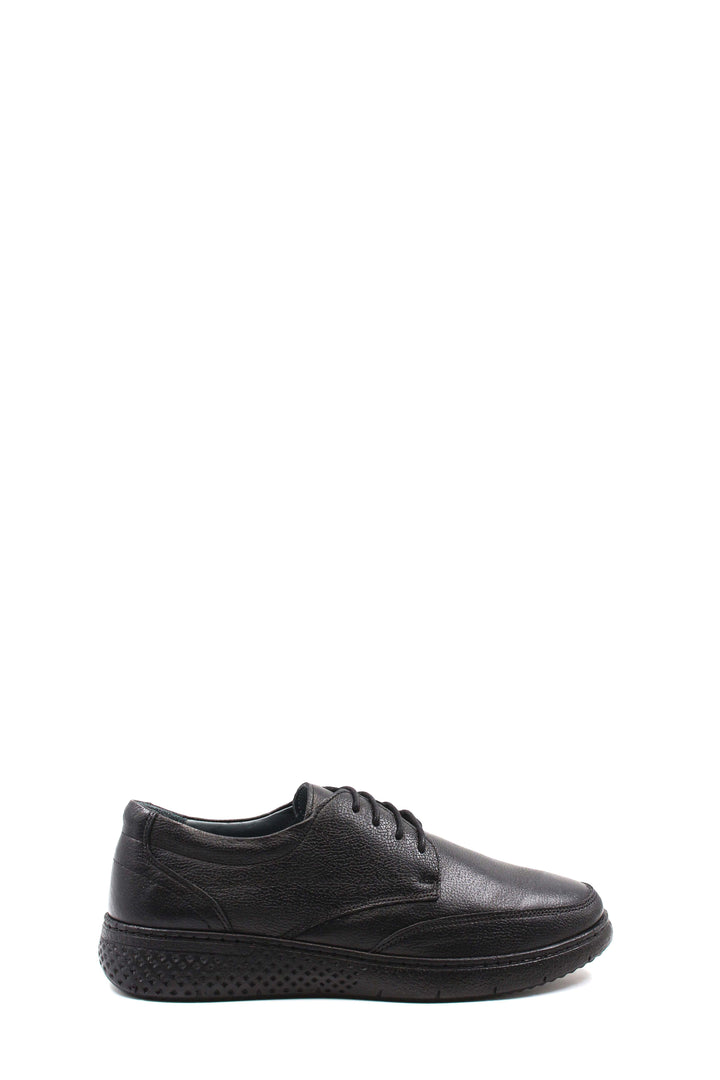 Men's Black Textured Leather Lace-Up Shoes with Cushioned Sole and Patterned Outsole - Wessi