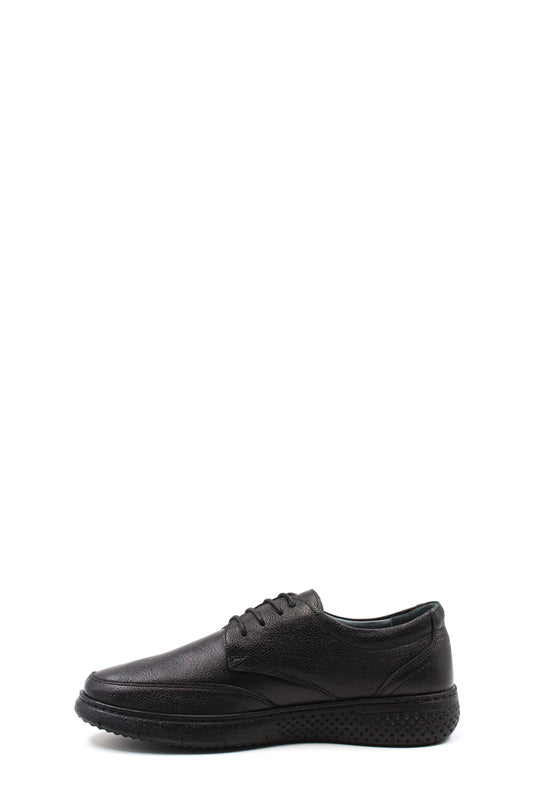 Men's Black Textured Leather Lace-Up Shoes with Cushioned Sole and Patterned Outsole - Wessi