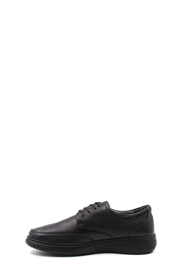 Men's Black Textured Leather Lace-Up Shoes with Cushioned Sole and Patterned Outsole - Wessi