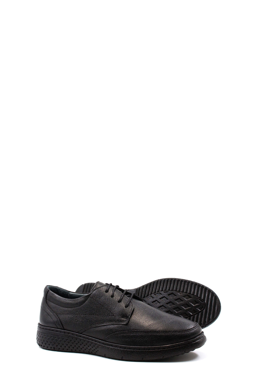 Men's Black Textured Leather Lace-Up Shoes with Cushioned Sole and Patterned Outsole - Wessi
