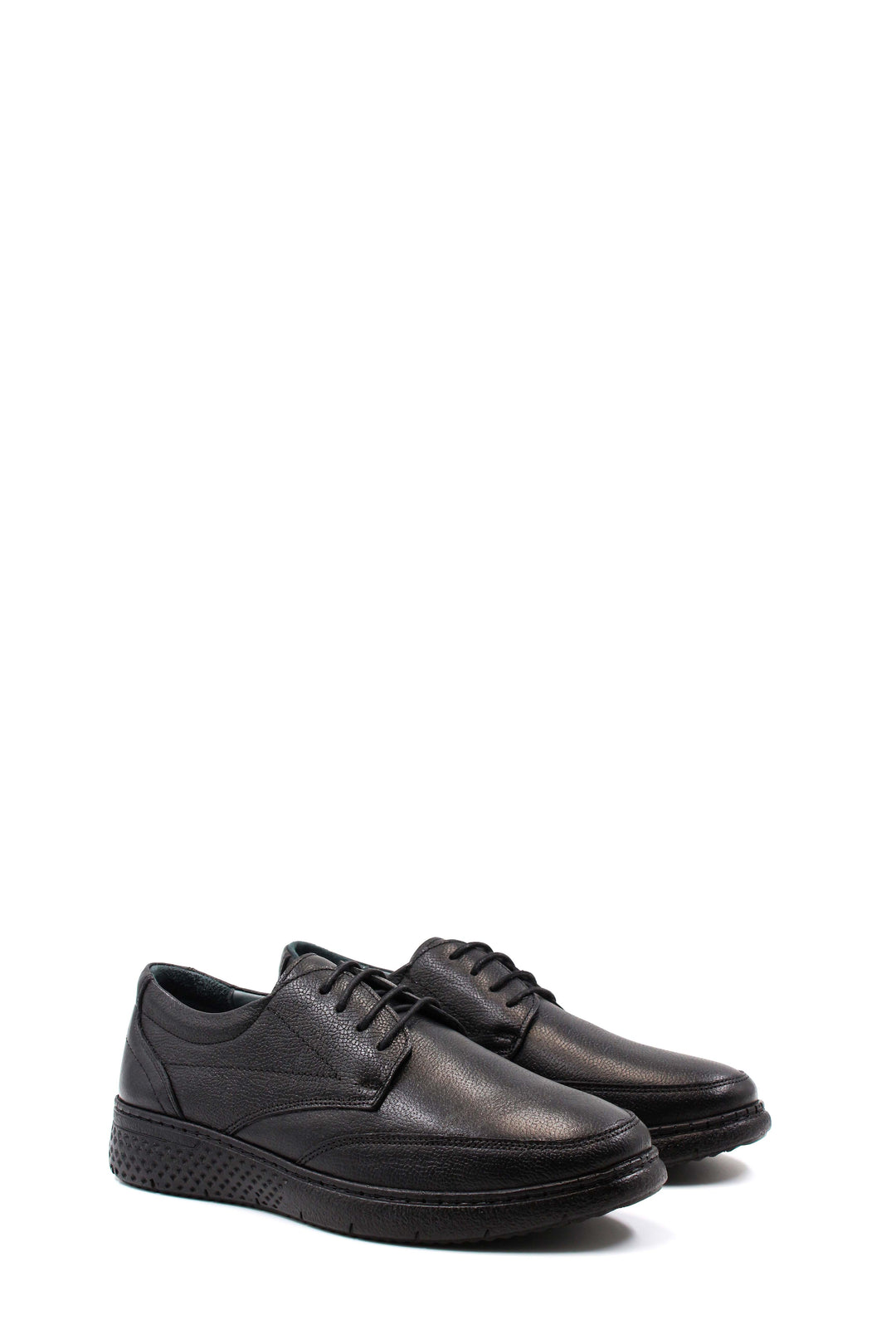 Men's Black Textured Leather Lace-Up Shoes with Cushioned Sole and Patterned Outsole - Wessi