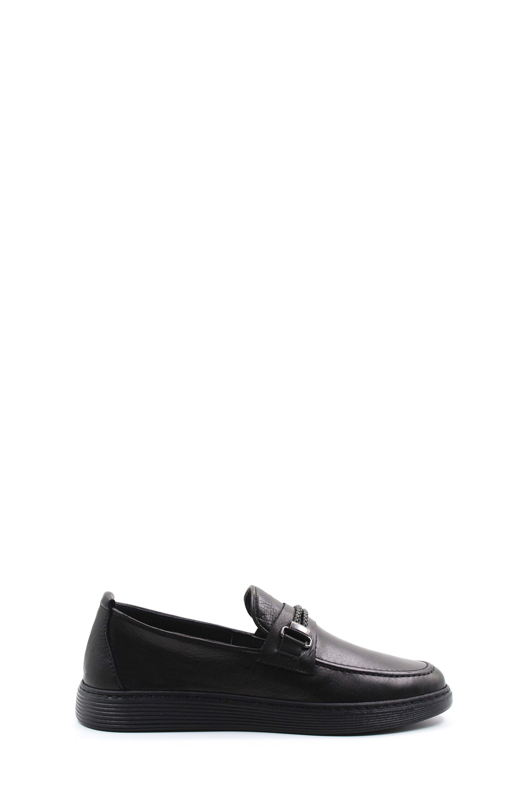 Men's Black Leather Buckle Loafers-Wessi