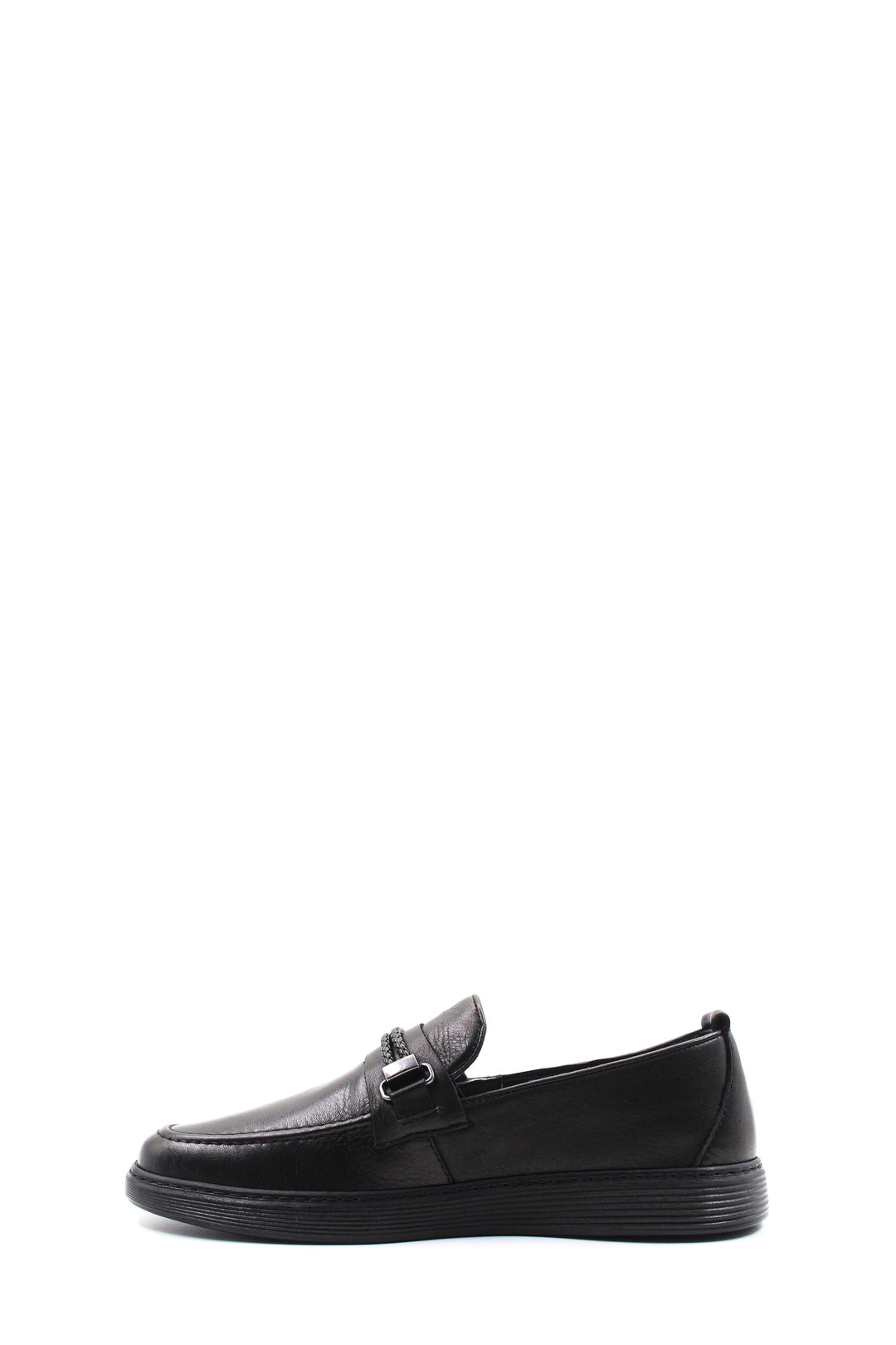Men's Black Leather Buckle Loafers-Wessi