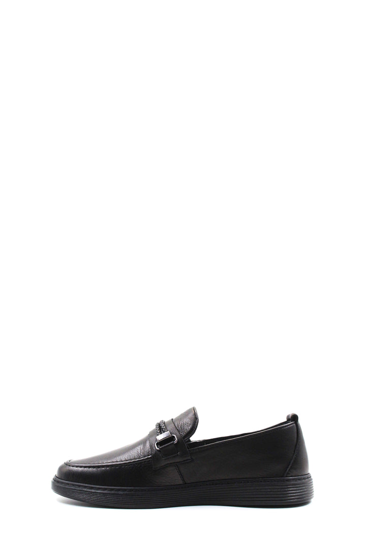 Men's Black Leather Buckle Loafers-Wessi