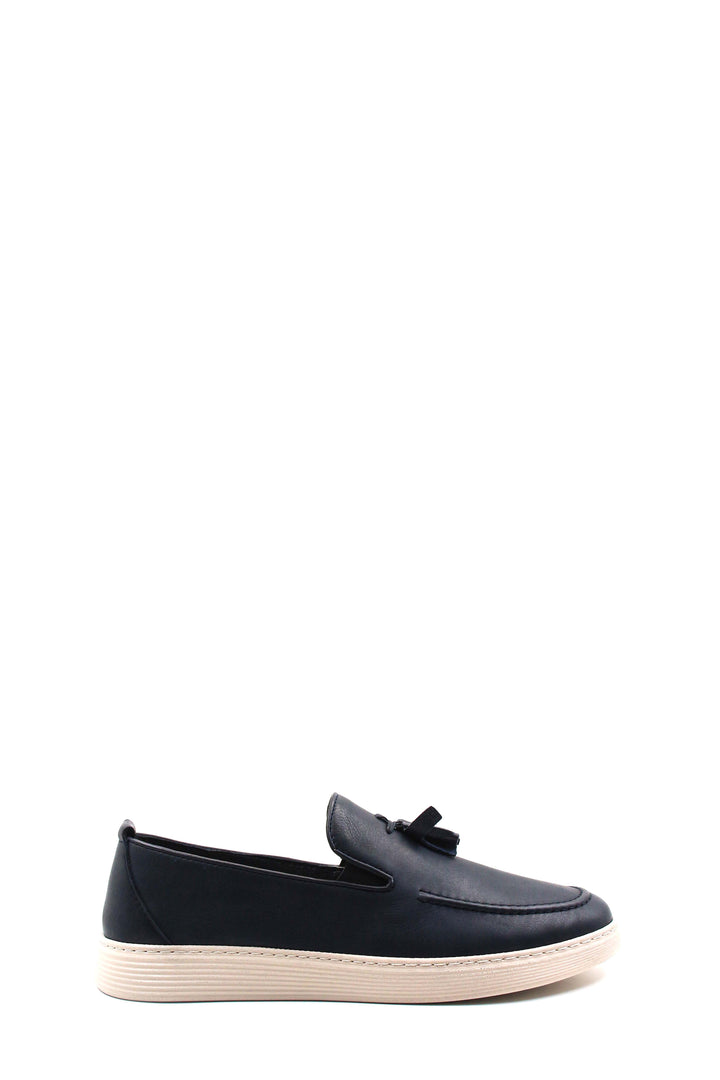 Men's Navy Blue Leather Tassel Loafers-Wessi