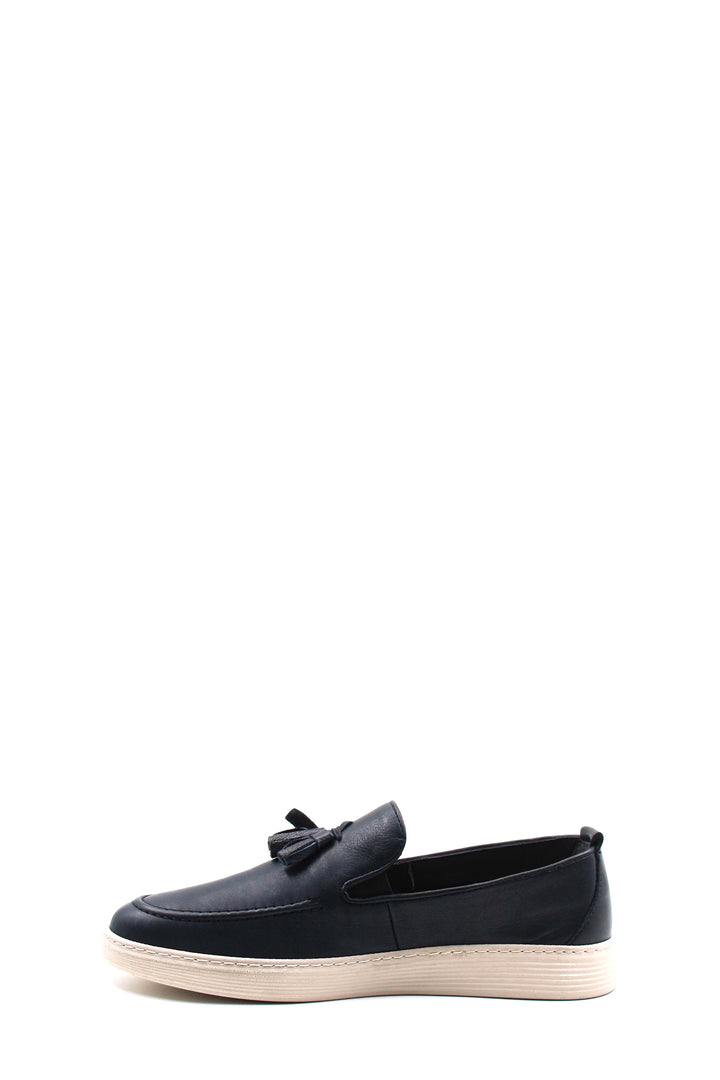 Men's Navy Blue Leather Tassel Loafers-Wessi