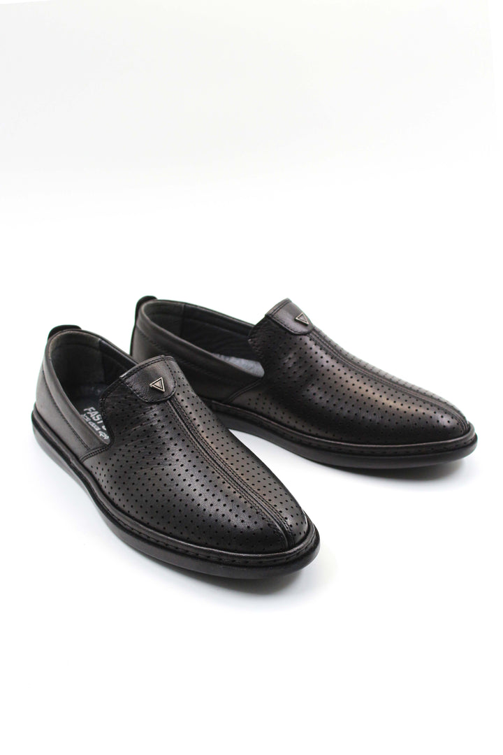 Perforated Black Slip-Ons-Wessi