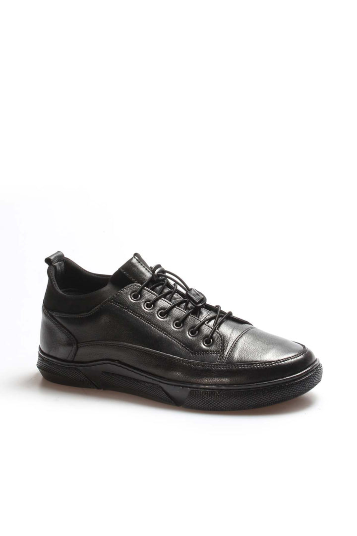 Baskets pour hommes en cuir noir avec fermeture à lacets et semelle texturée - Wessi