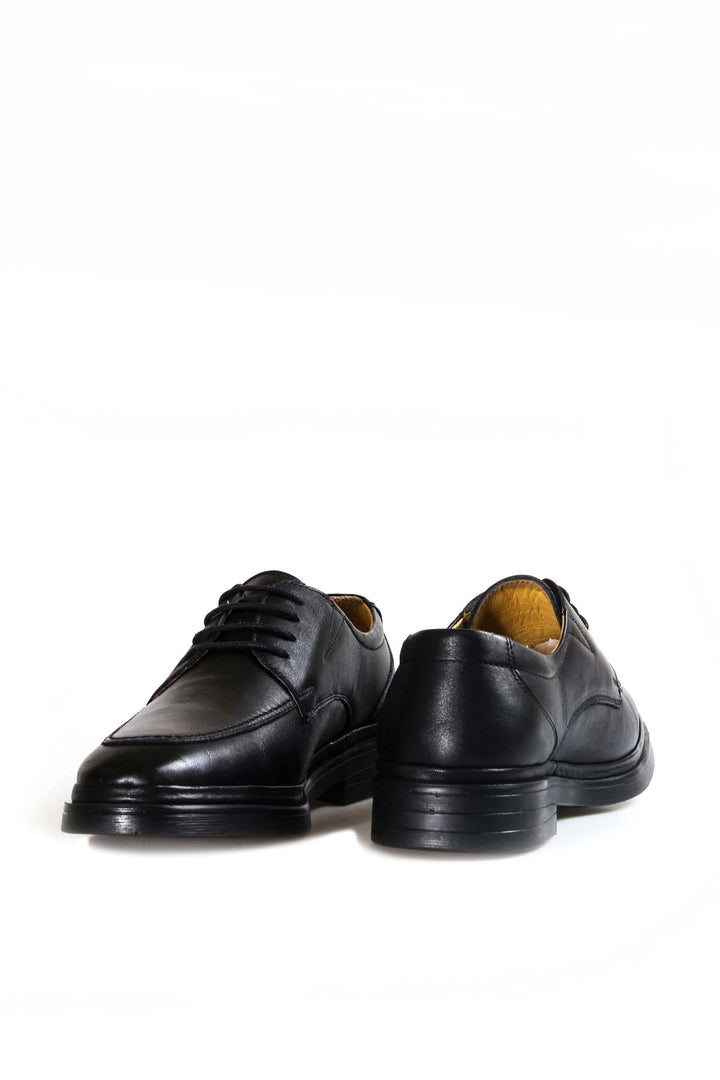 Men's Black Leather Derby Shoes with Moc Toe Stitching - Wessi