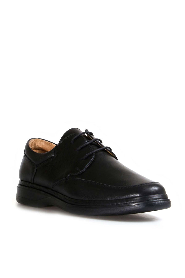 Men's Black Leather Lace-Up Shoes with Cushioned Sole - Wessi