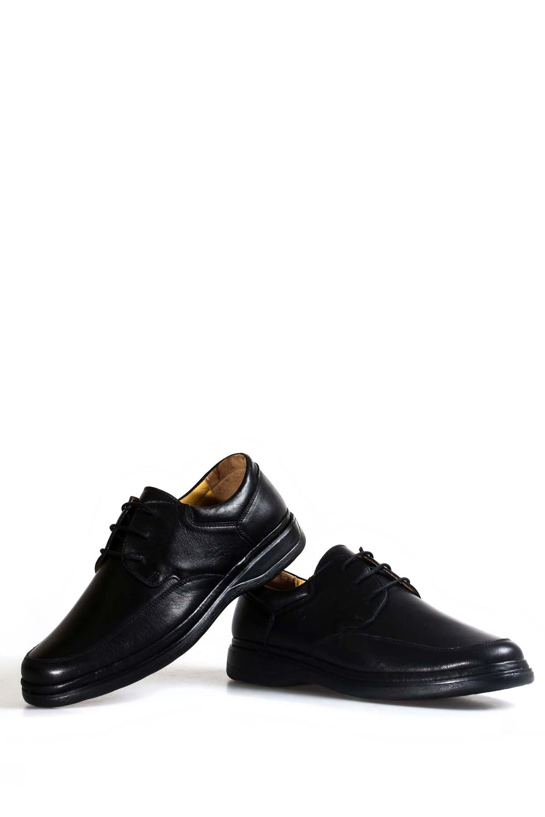Men's Black Leather Lace-Up Shoes with Cushioned Sole - Wessi