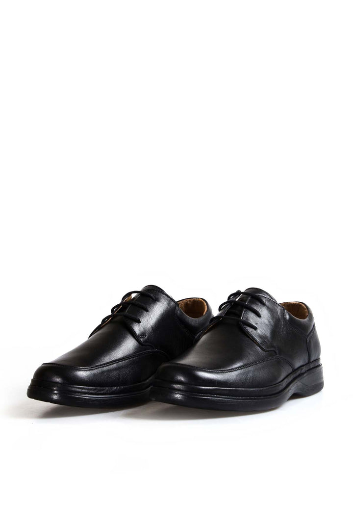 Men's Black Leather Lace-Up Shoes with Cushioned Sole - Wessi