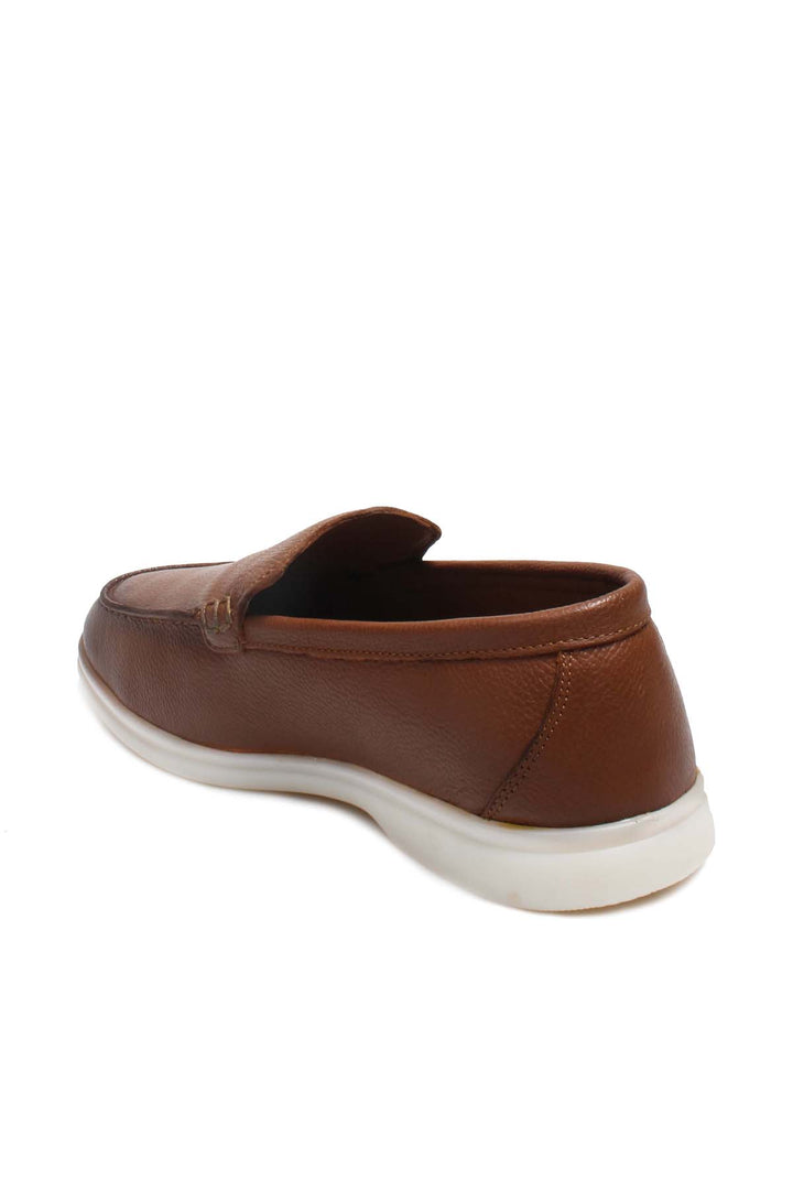 Men's Brown Pebbled Leather Slip-On Loafers with White Sole - Wessi